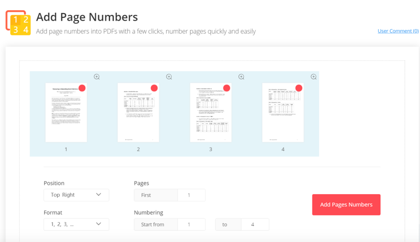 EasePDF Add Page Numbers Settings 