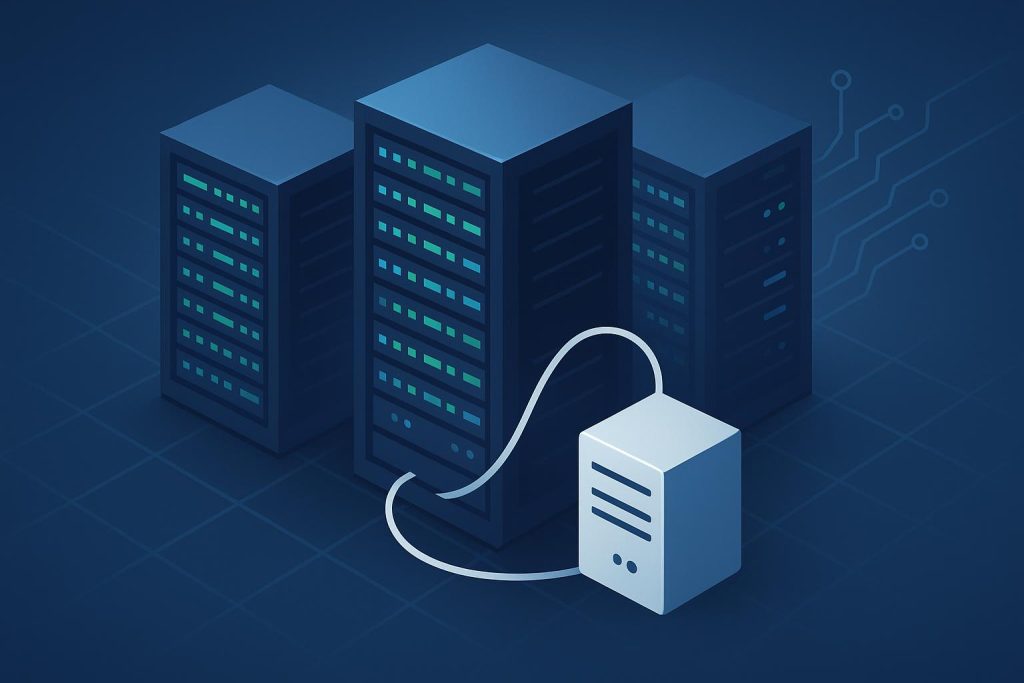 Rows of datacenter servers representing the advantages and misconceptions of datacenter proxies