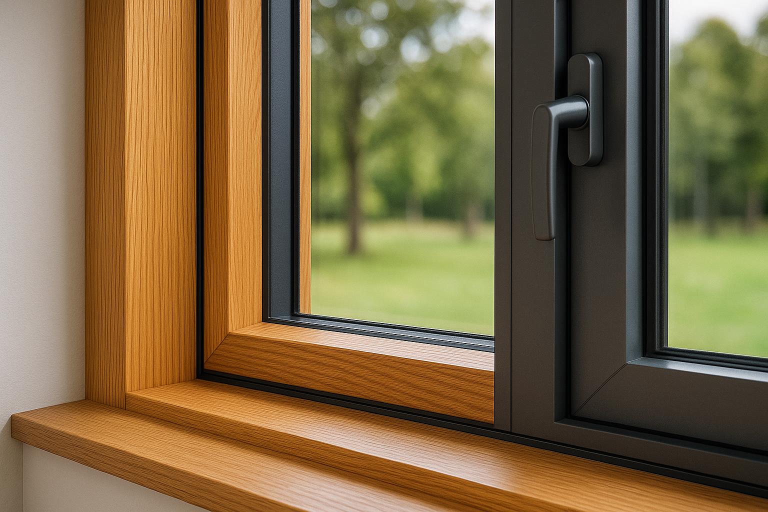 Aluclad window showcasing wooden interior frame with durable aluminium exterior cladding