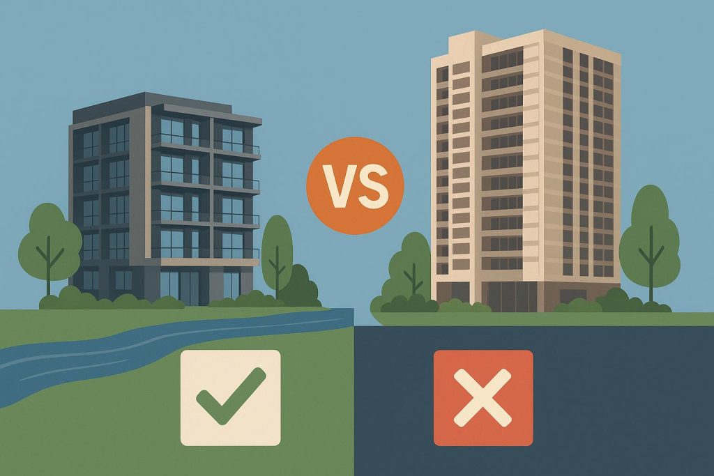 River Modern and Grand Dunman condos side by side, showcasing building exteriors and features