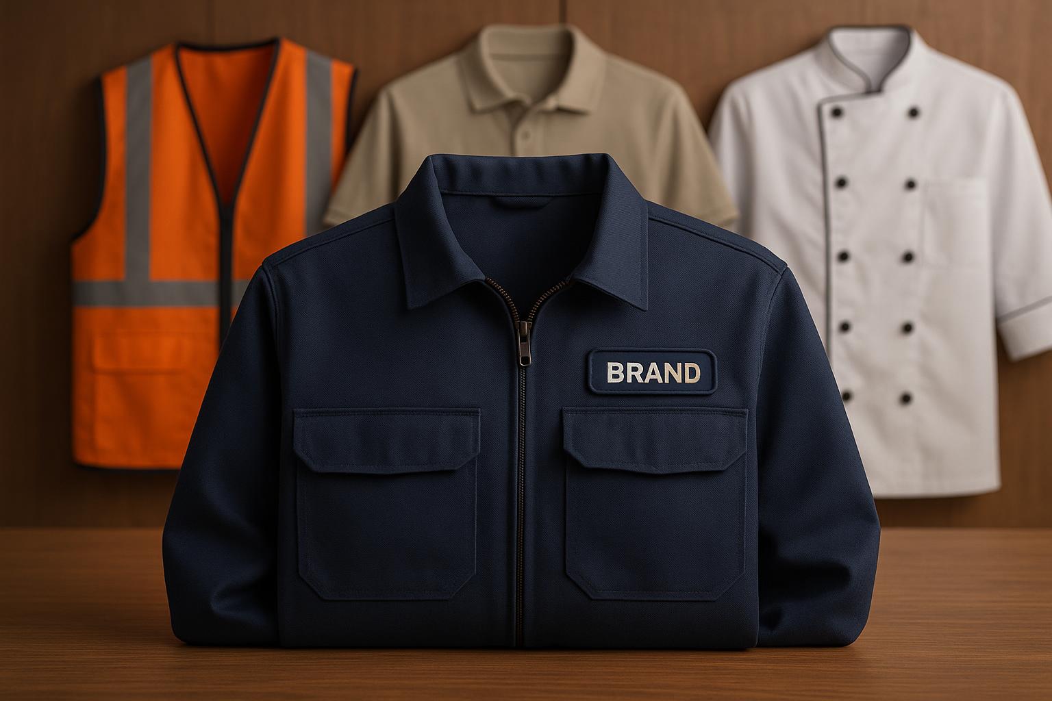 Branded workwear uniforms with company logos enhancing professional identity in diverse industries
