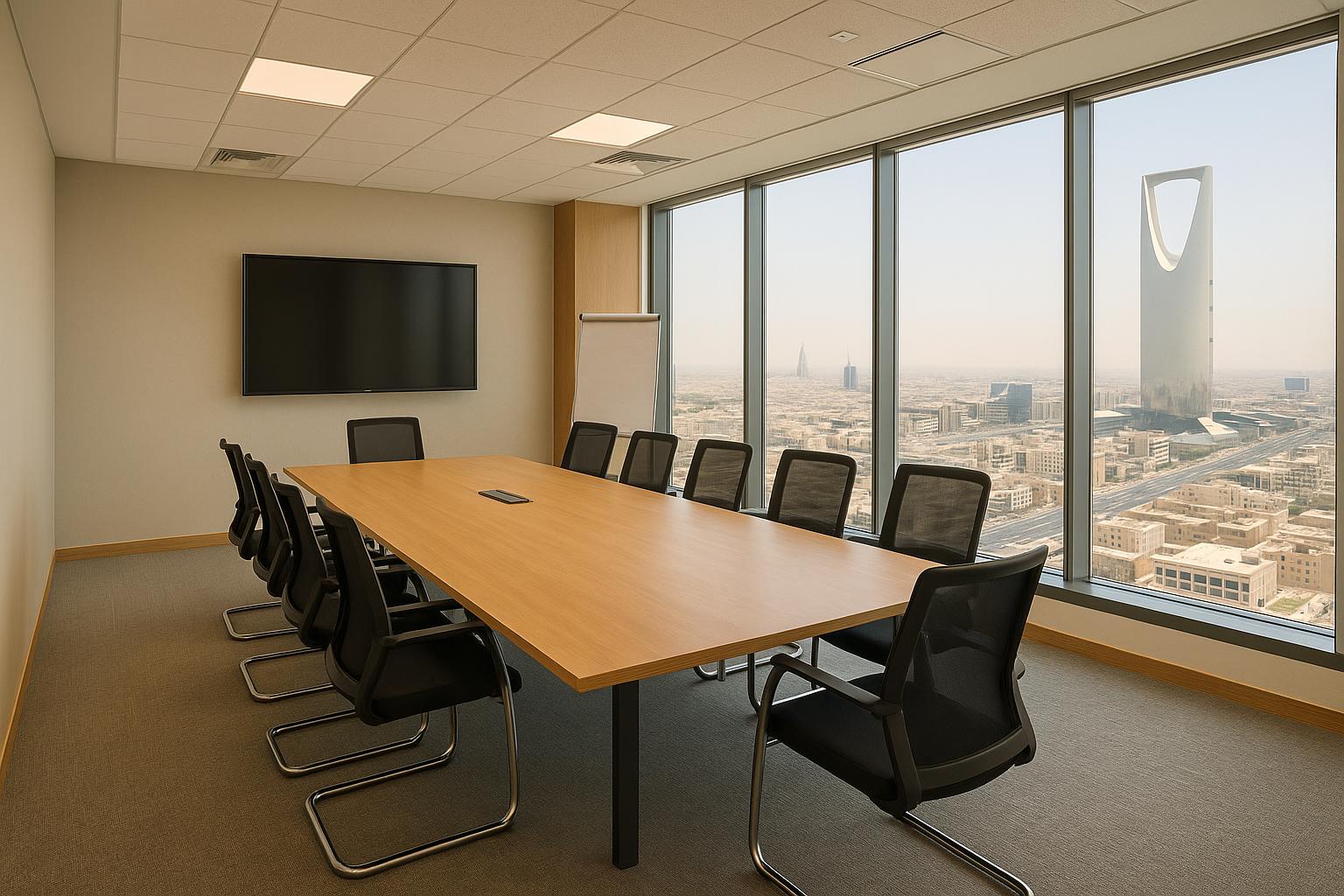 Modern conference room setup for business meetings in Riyadh with professional amenities