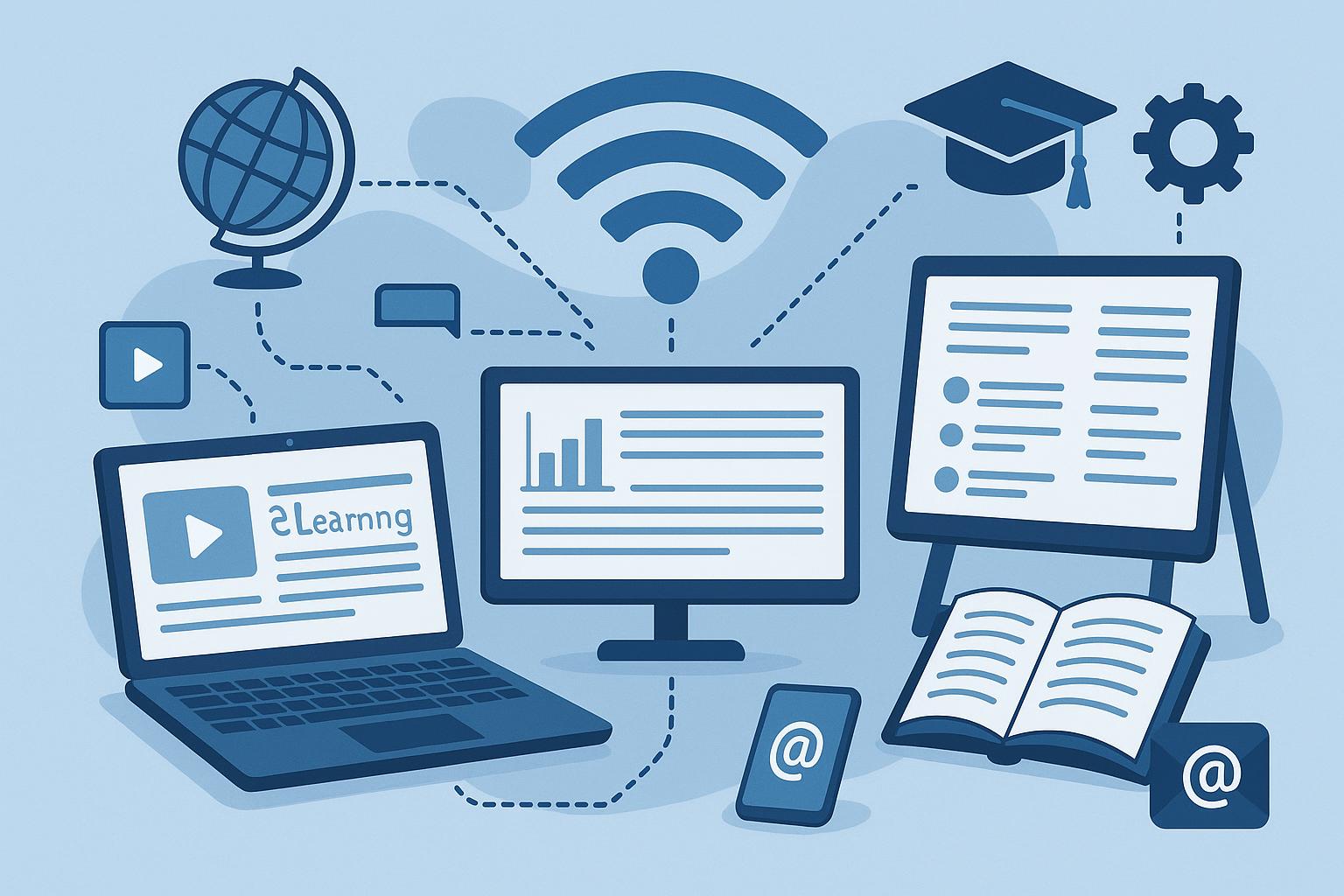 Wi-Fi enabled digital classroom with students using laptops and tablets for eLearning activities
