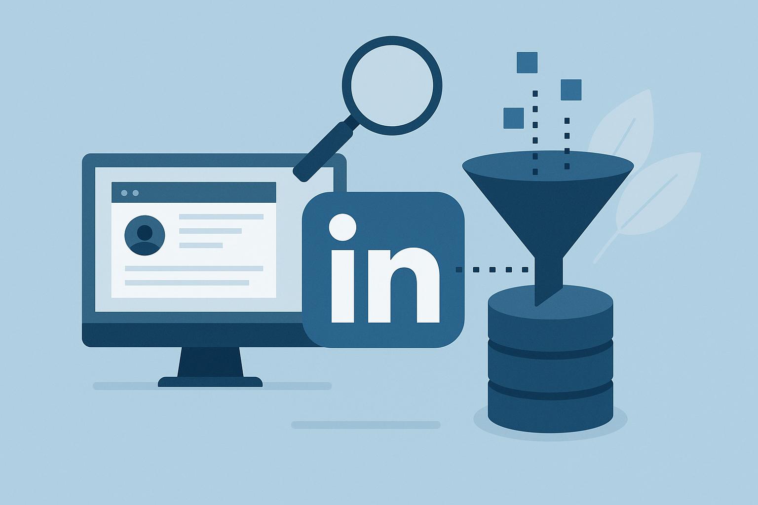 LinkedIn interface showing data extraction tools and responsible data management concepts