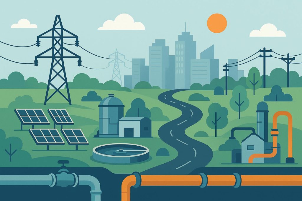 Smart grids and connected pipelines illustrating integrated utility systems for efficient infrastructure