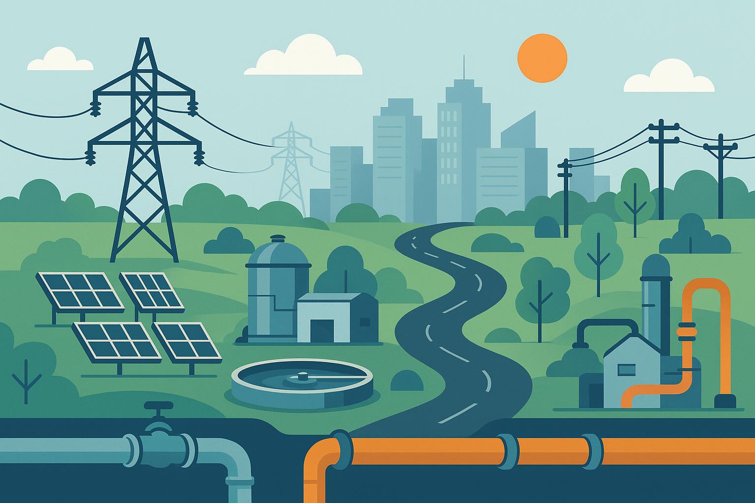 Smart grids and connected pipelines illustrating integrated utility systems for efficient infrastructure