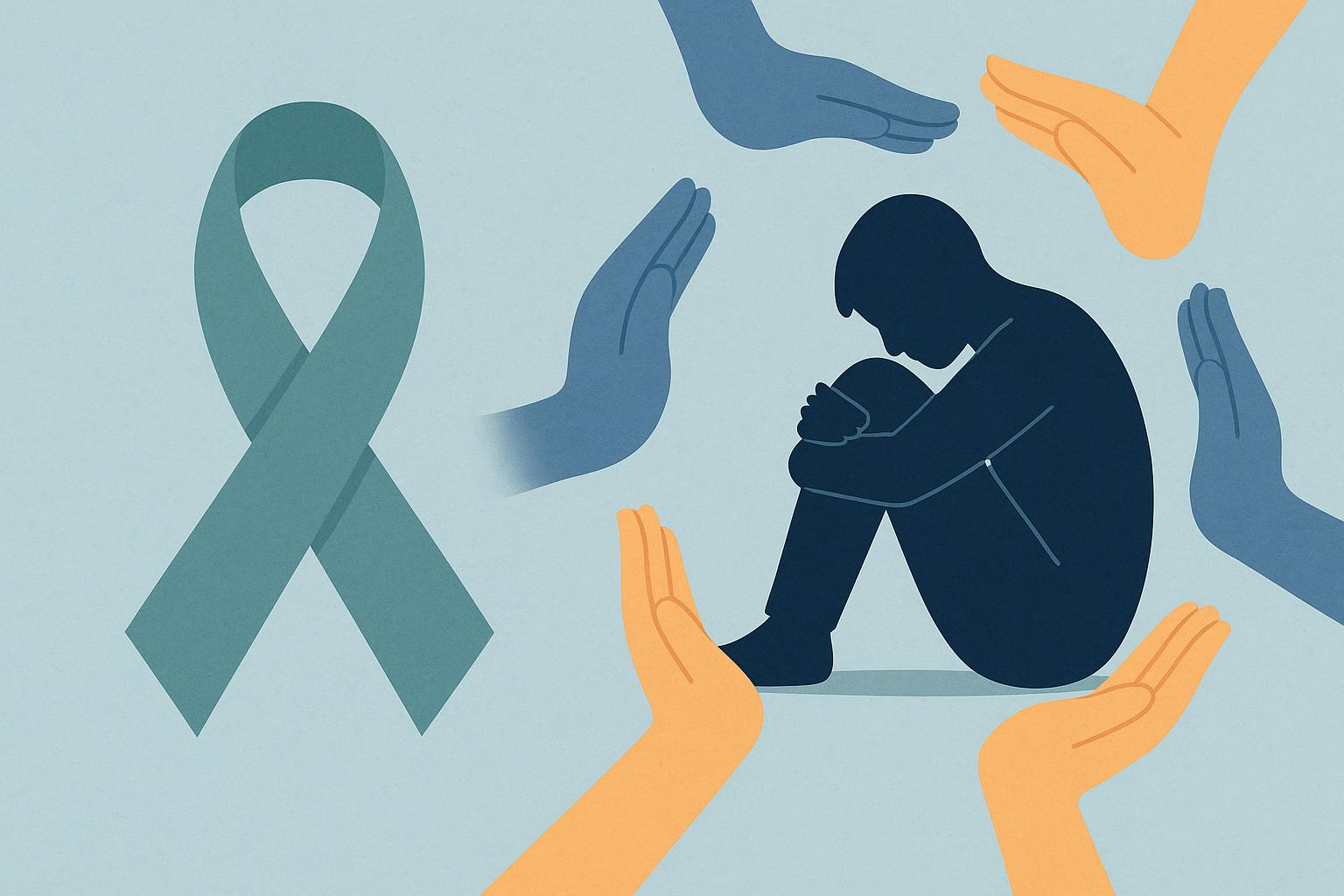 Community support symbolized by helping hands overcoming substance use disorder challenges