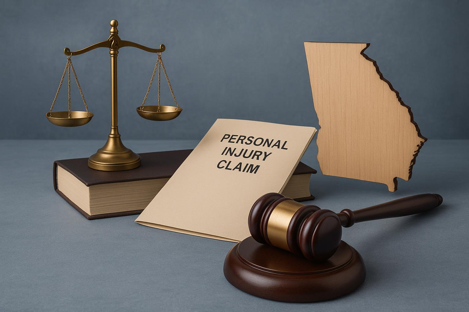 Personal injury claim process steps illustrated with legal documents and Georgia map background