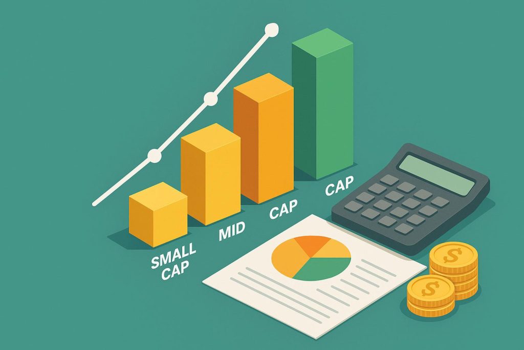 Comparison of large cap, mid cap, and small cap mutual funds with SIP growth charts