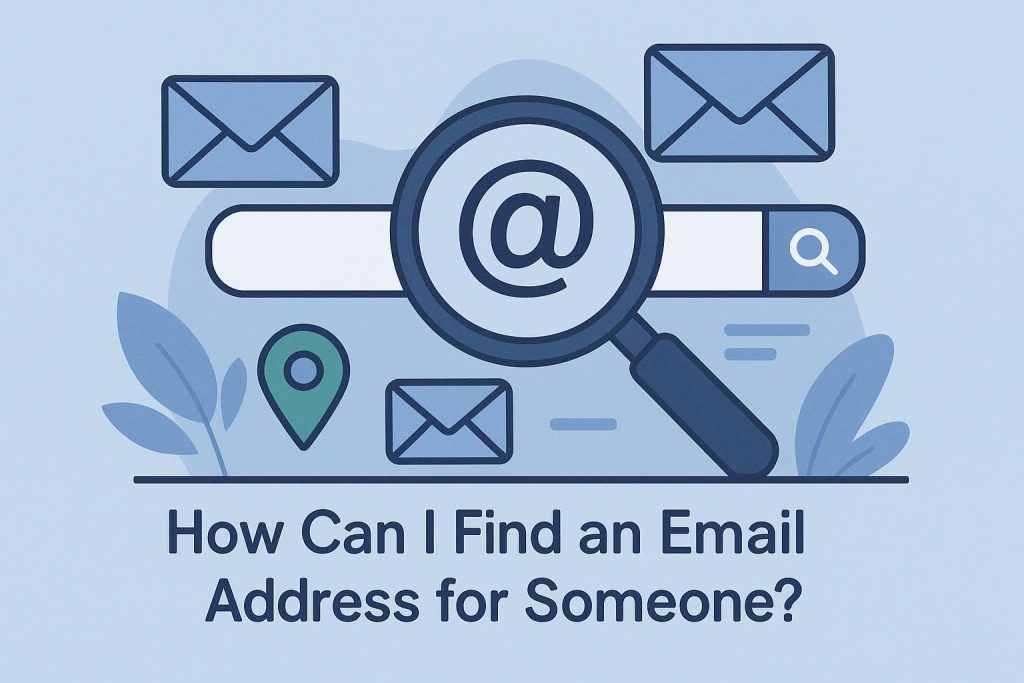 Searching online for someone's email address with laptop, browser, and email envelope icon