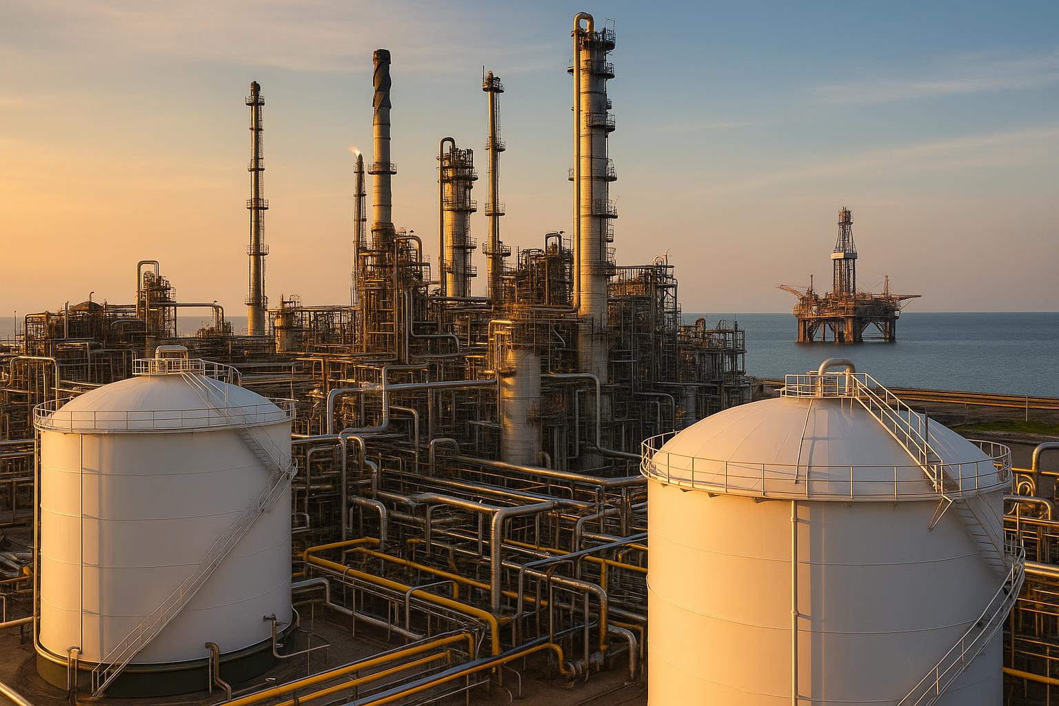 Petrochemical processing plant highlighting Alpha Seven Energy’s impact on global oil demand