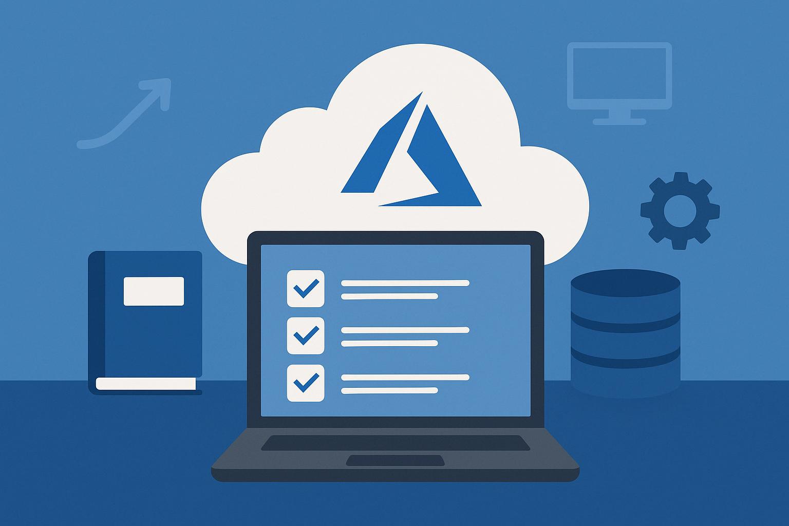 Microsoft Azure administrator studying for AZ-104 certification exam with digital resources