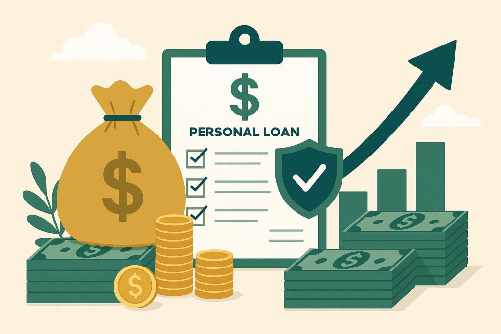 Personal loan application approval with financial documents and calculator on a desk