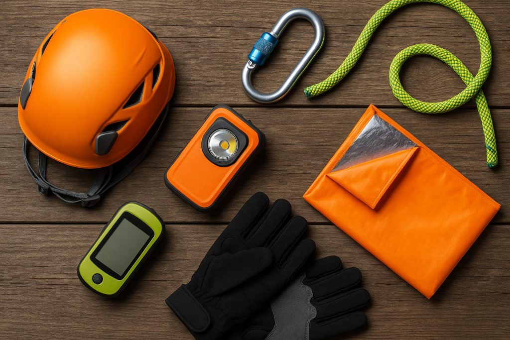 Cutting-edge outdoor safety gear displayed in rugged natural environment for enhanced protection