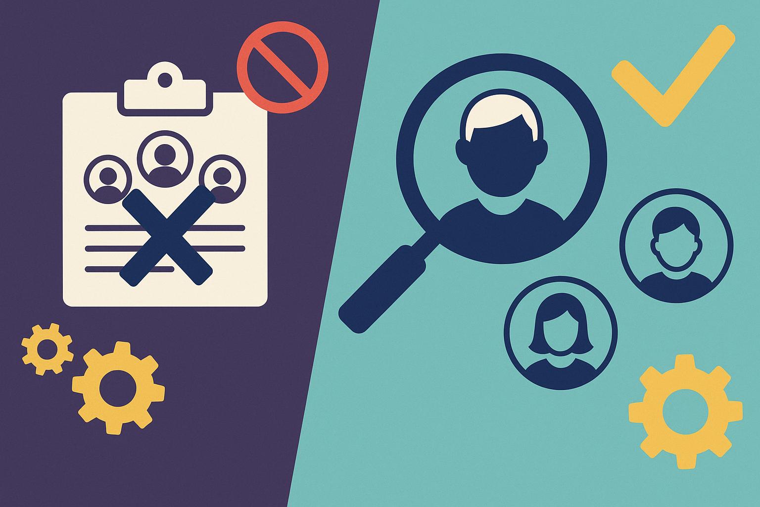 Modern recruitment strategy concepts contrasting old vs new methods for hiring senior engineers