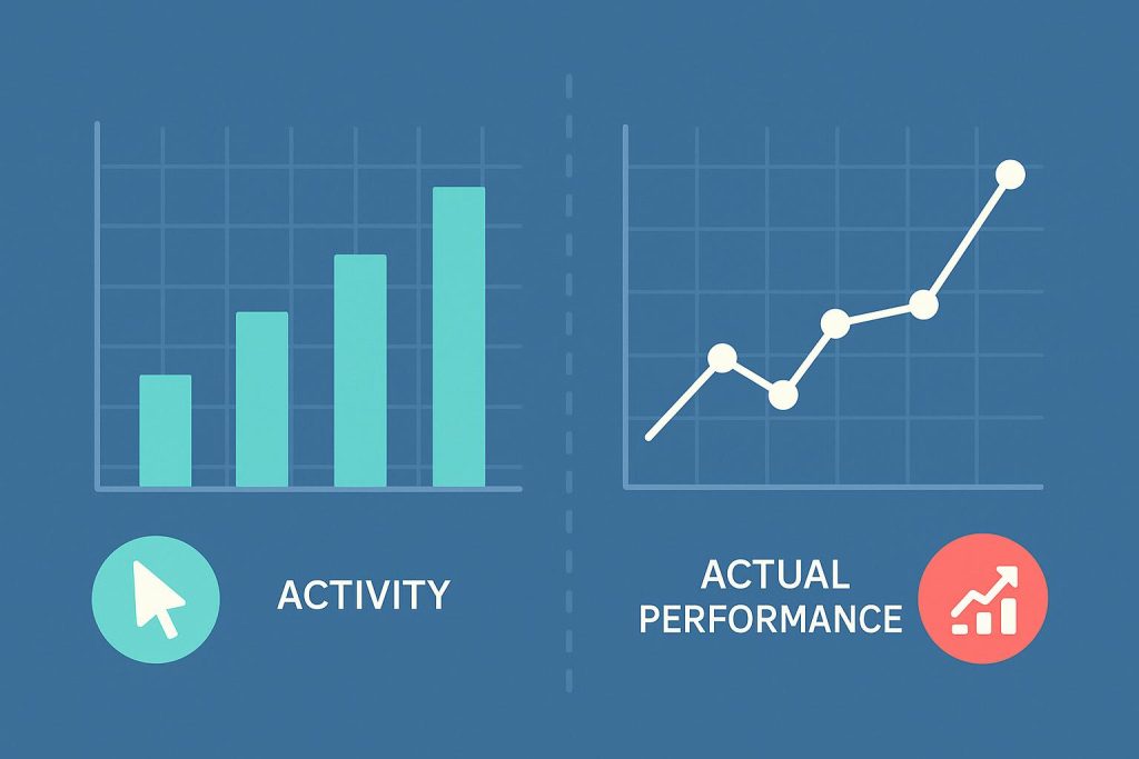 Graph comparing online activity metrics versus real performance results for digital platforms