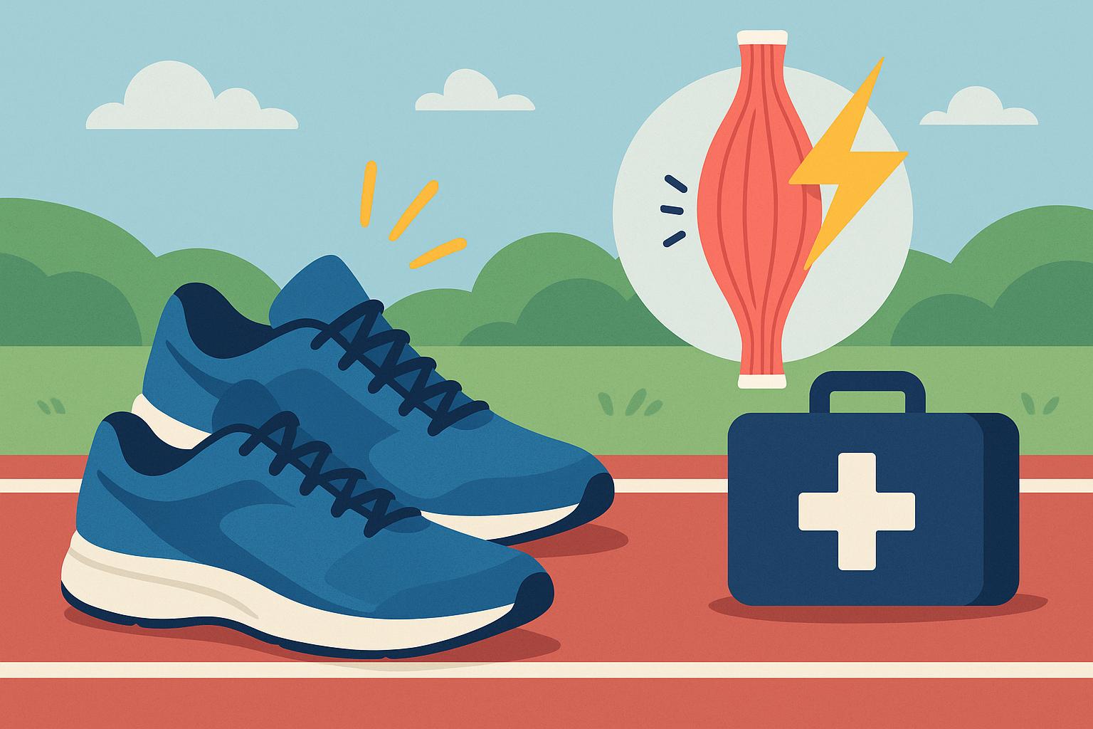 Running shoes on a track symbolizing injury prevention and safe running techniques