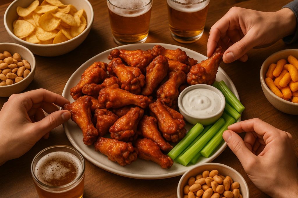 Crispy chicken wings served on a platter, ideal for sharing at social gatherings and parties