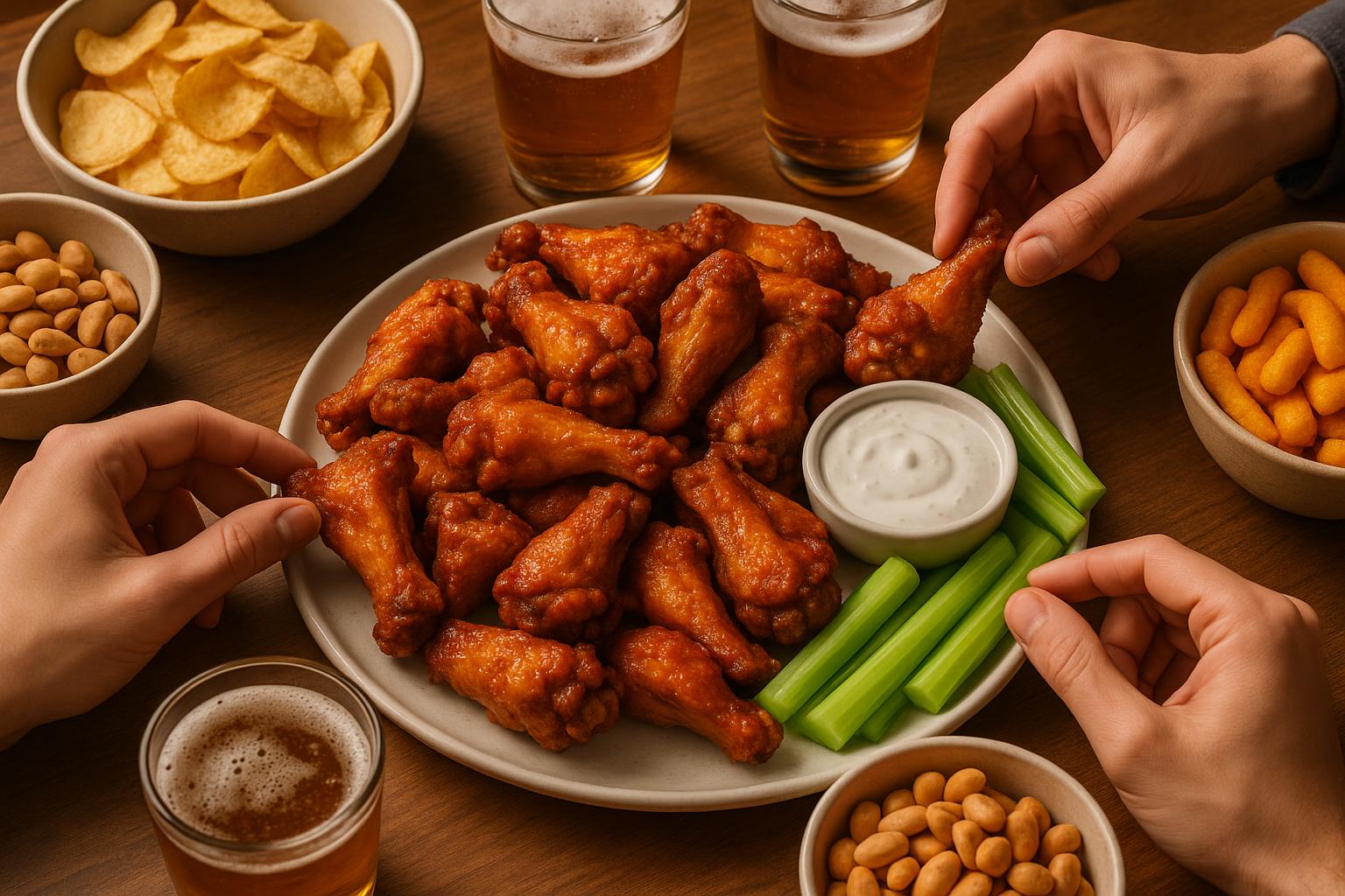 Crispy chicken wings served on a platter, ideal for sharing at social gatherings and parties