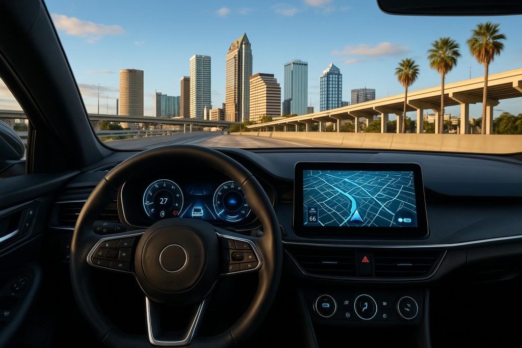 Advanced car technology features enhancing driving in Tampa city streets