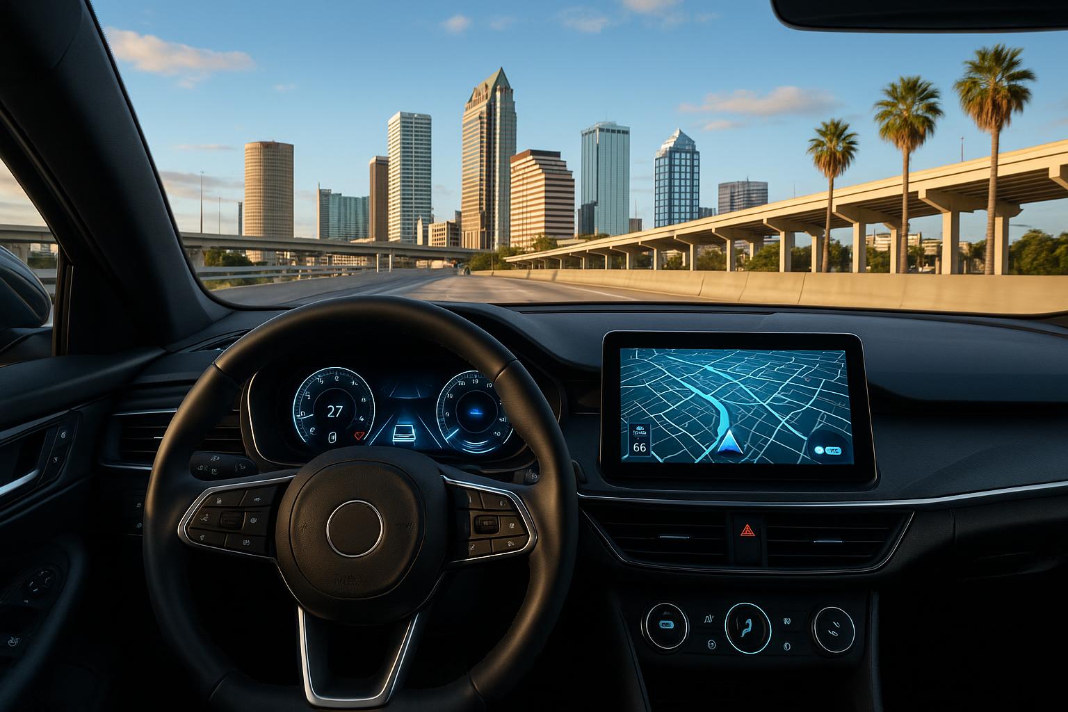 Advanced car technology features enhancing driving in Tampa city streets