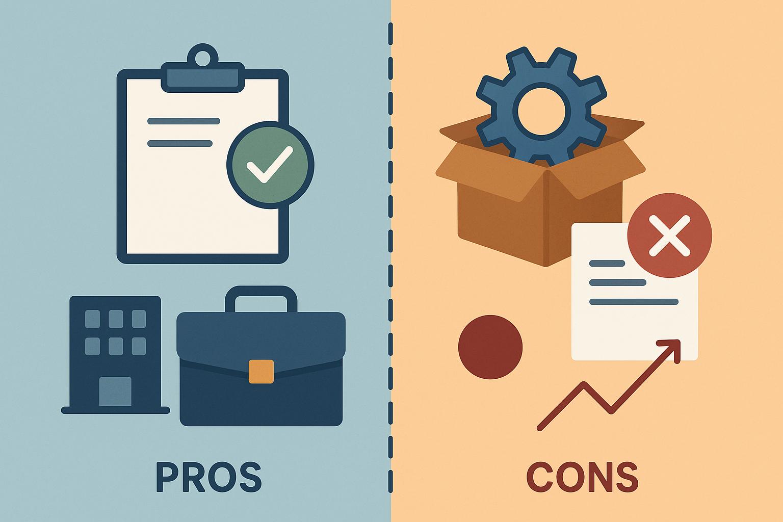 Illustration of HR outsourcing process showing pros and cons for business management