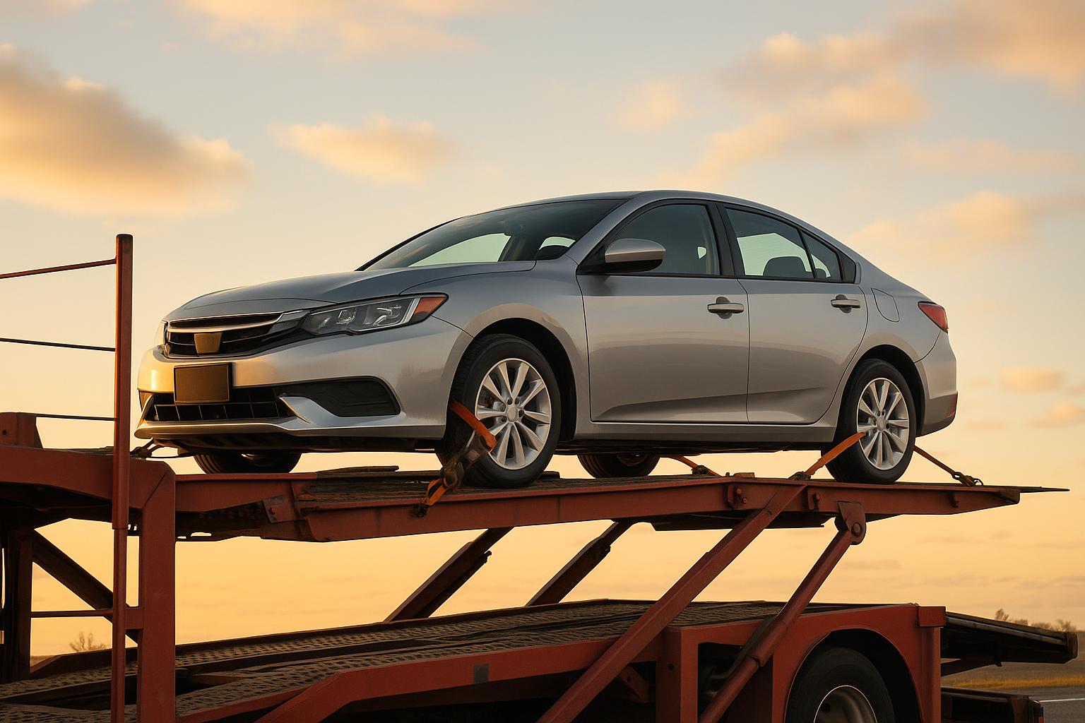 Enclosed auto transport truck safely delivering a car to its destination
