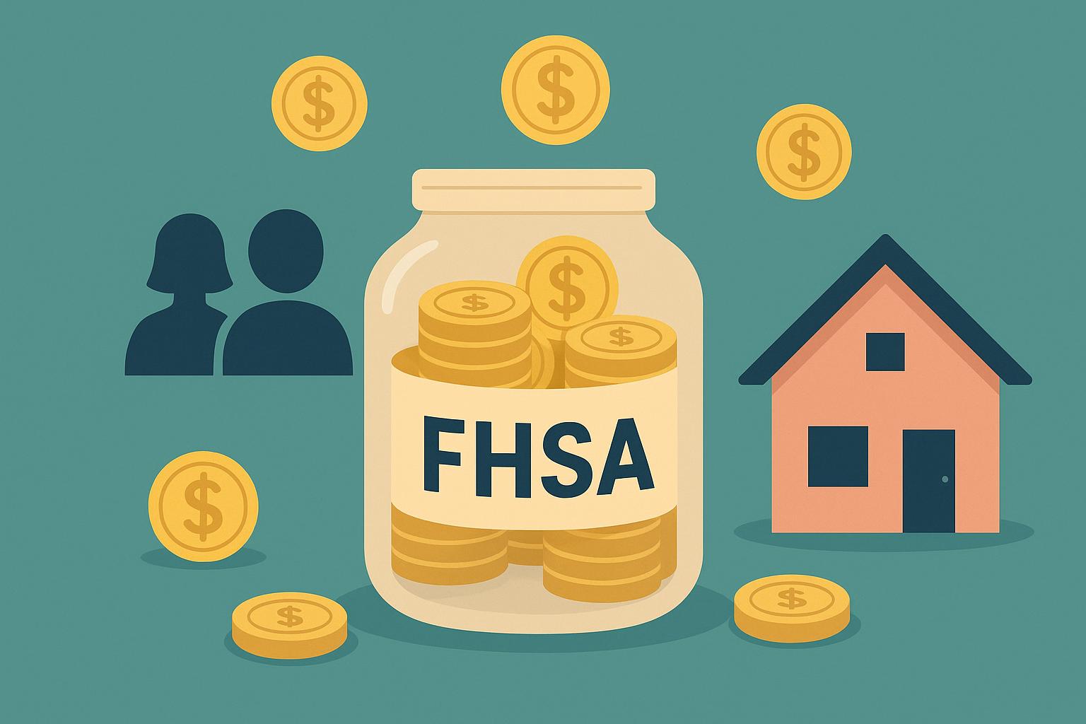 Couple reviewing financial documents with house model to plan First Home Savings Account strategies