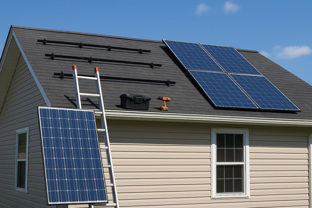 Technician removing solar panels from a residential rooftop for maintenance and reinstallation