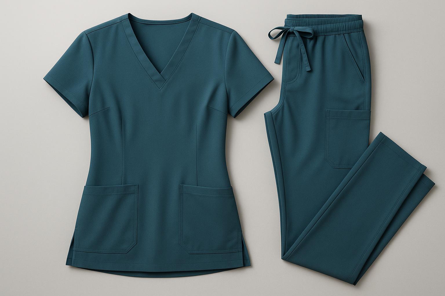 Stylish medical scrubs in hospital-approved colors displayed for nurse uniform fashion trends