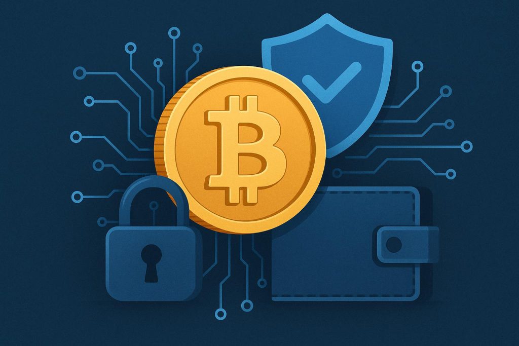 Bitcoin wallet with secure padlock symbolizing best practices for digital currency protection