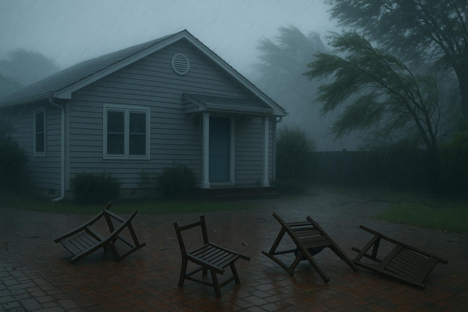 Flooded neighborhood and damaged homes illustrating family survival during Hurricane Sandy