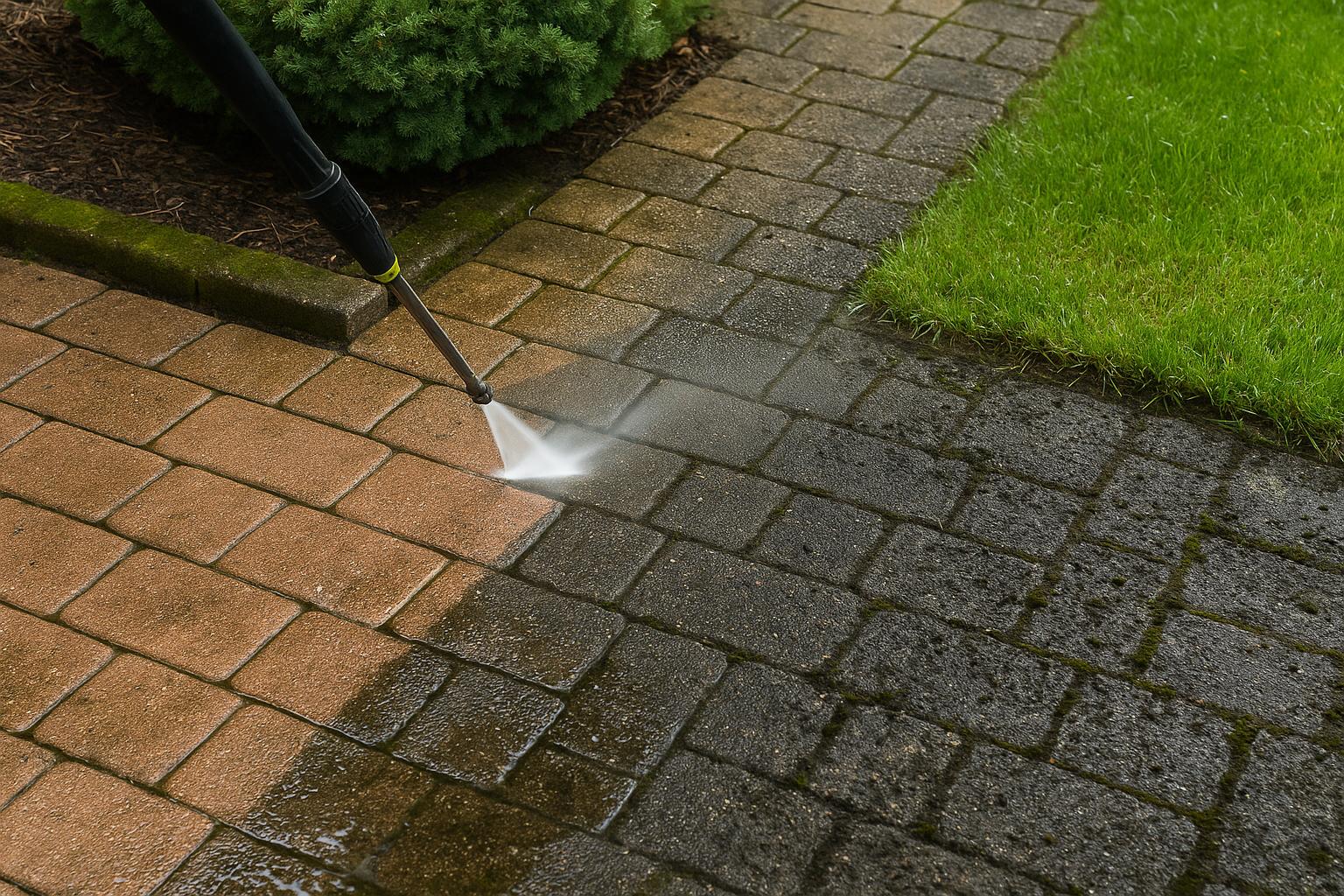Pressure washing patio and deck to maintain clean, attractive outdoor spaces throughout the year