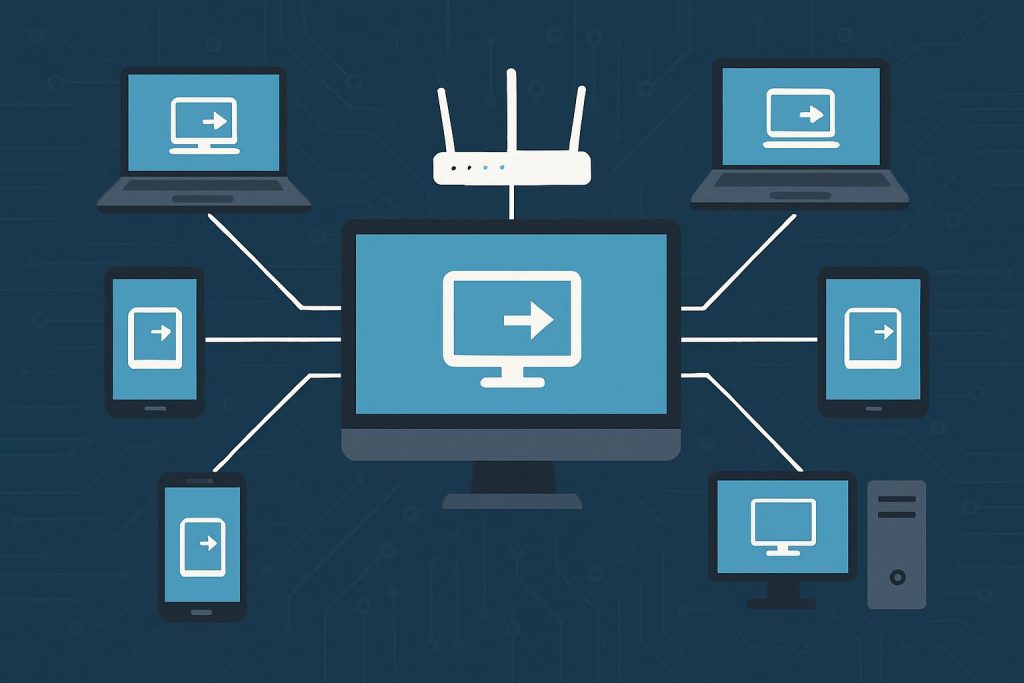 Top remote access software icons on digital devices, highlighting leading connectivity solutions