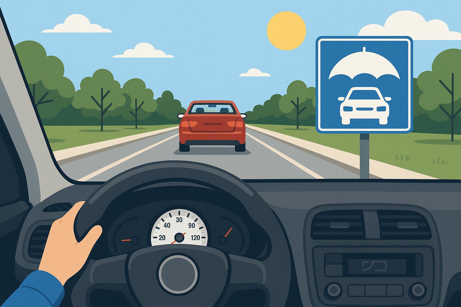 Car liability insurance concept illustrated with car, policy papers, and legal scale