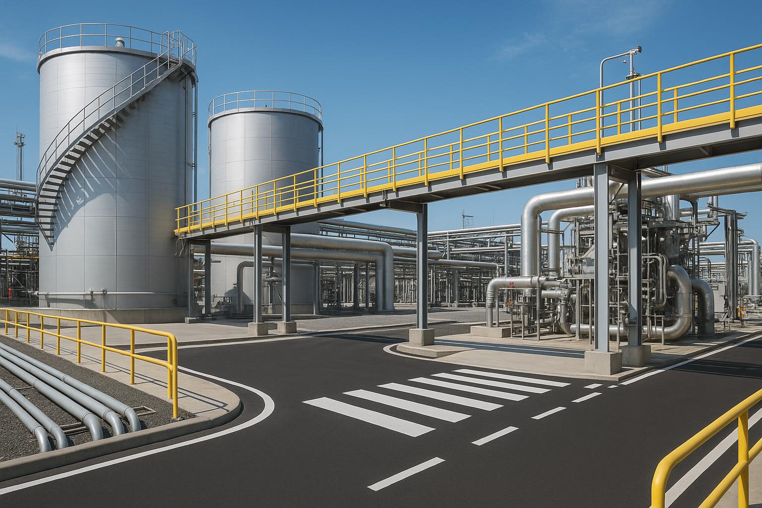 Modern industrial facility with upgraded safety barriers and enhanced lighting for safer operations