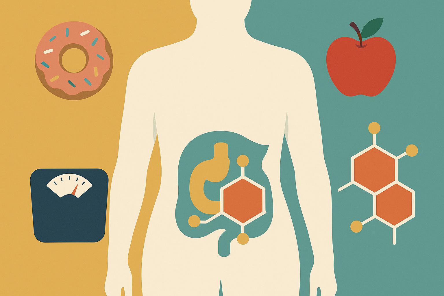 Scale and healthy food symbolizing the metabolic factors affecting weight management