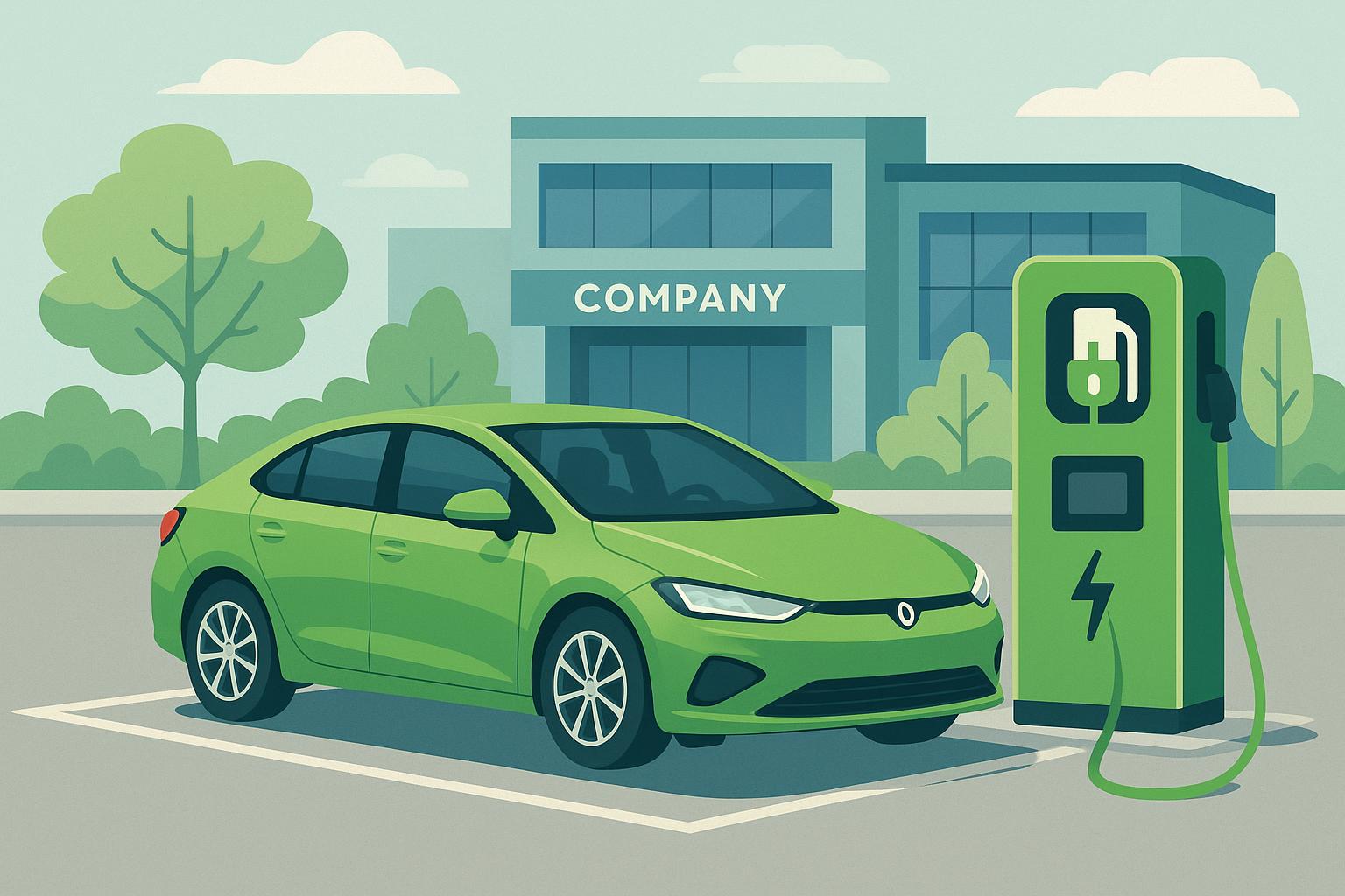 Electric vehicles charging at company parking lot showcasing on-site EV charging infrastructure