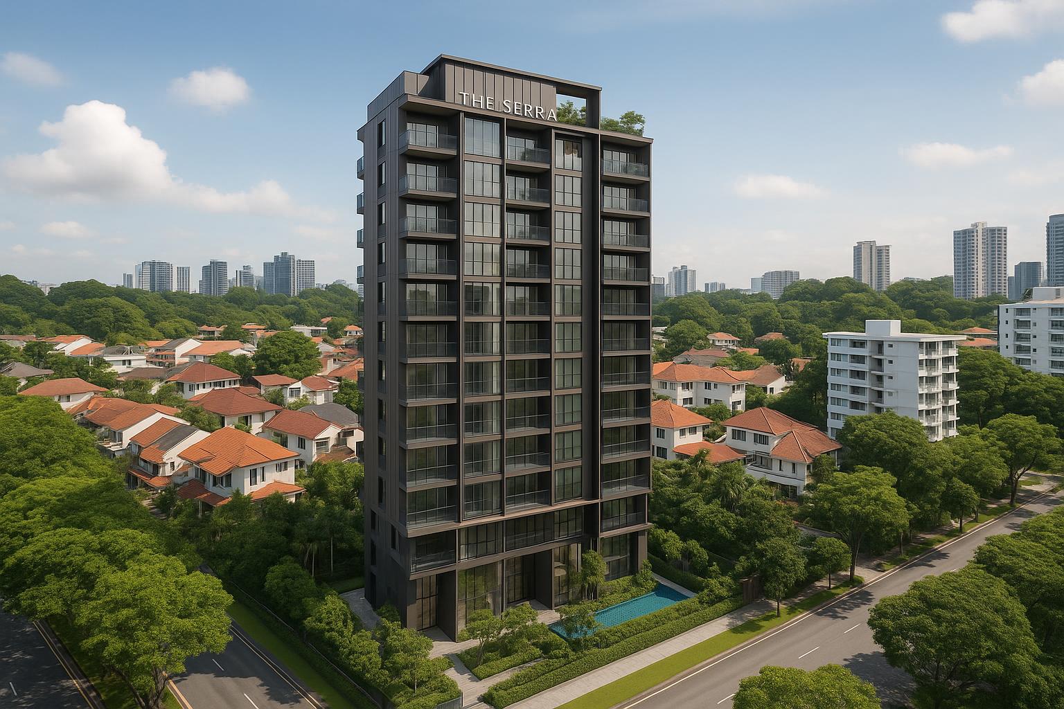 The Serra Residences modern facade in District 11, highlighting new strategic freehold property