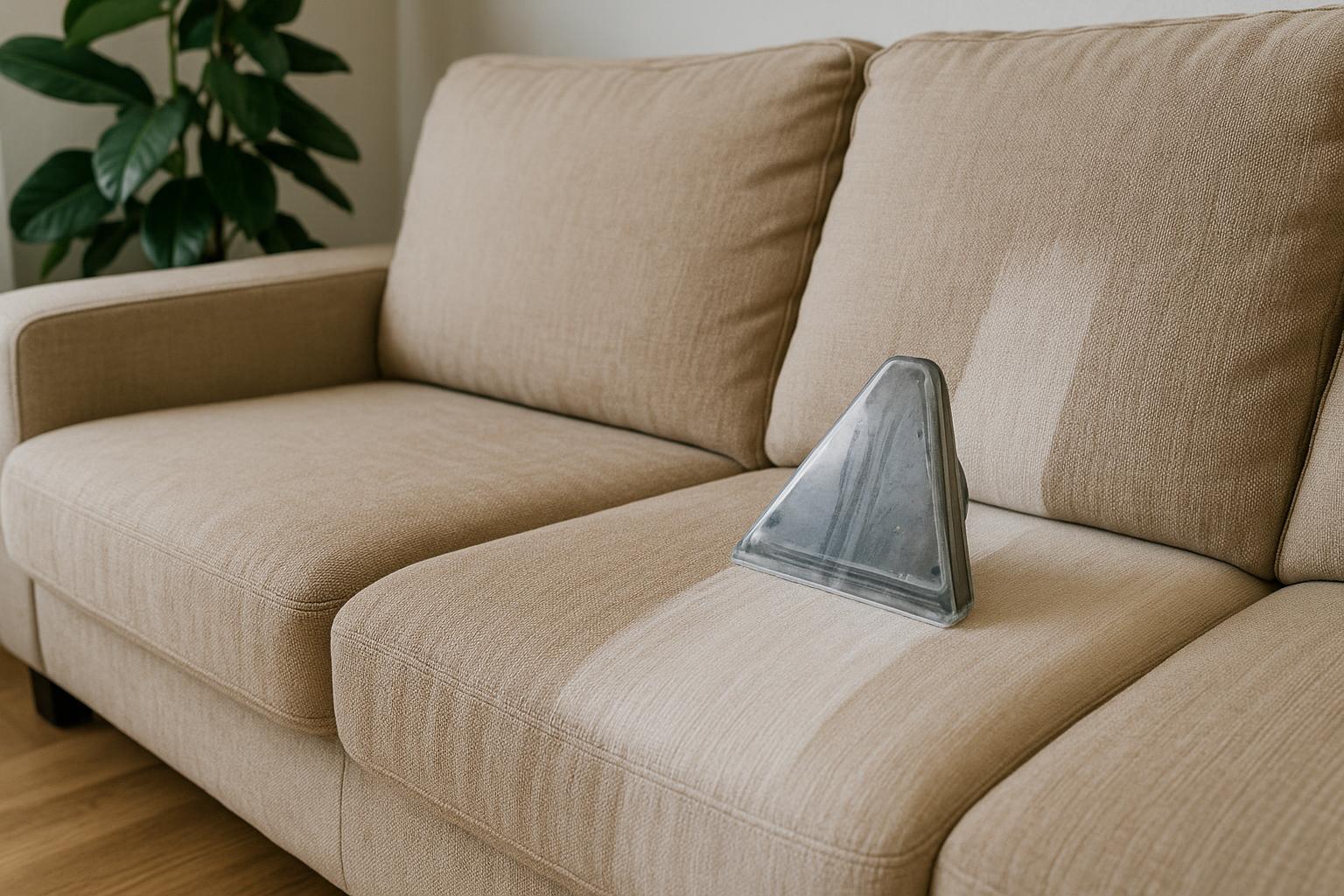 Vacuuming a fabric couch to remove dust and allergens for better indoor hygiene