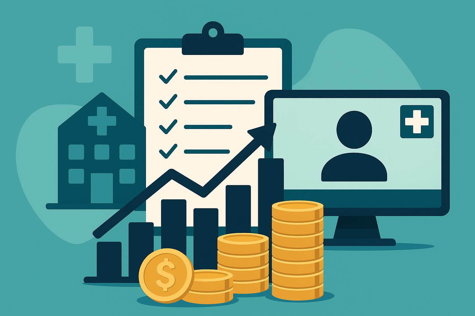 Healthcare providers analyzing financial data for hybrid telehealth strategy and capital planning