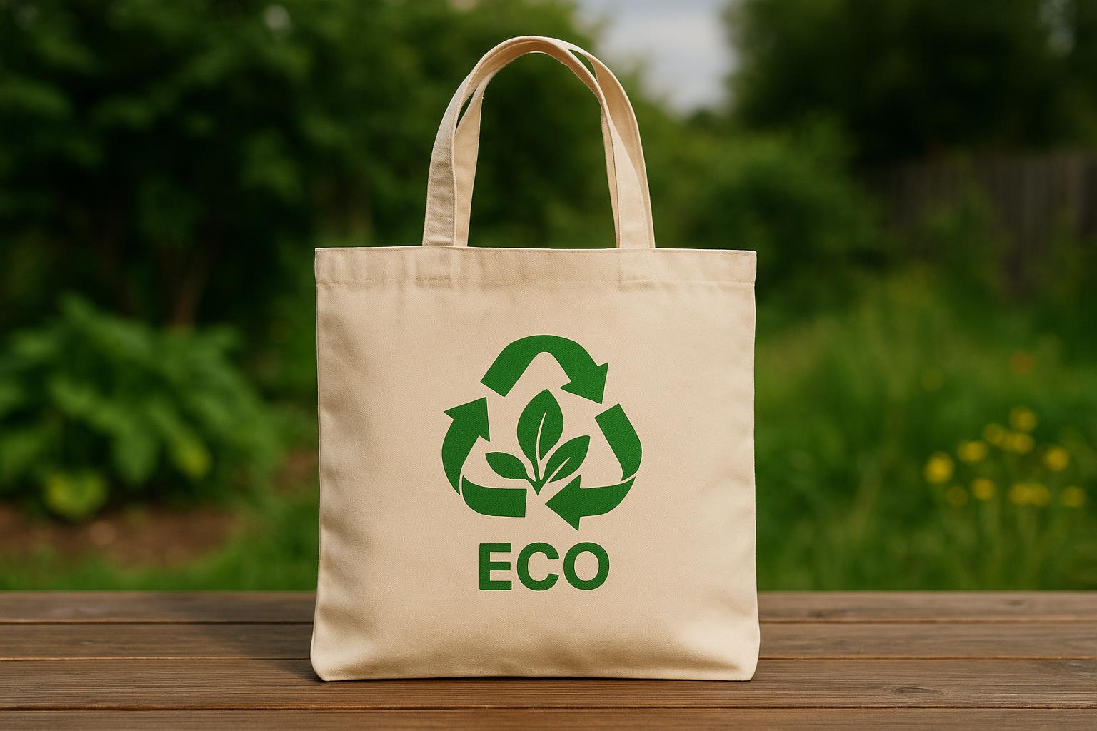 Eco-friendly tote bags with custom business logos promoting sustainable branding in the UK