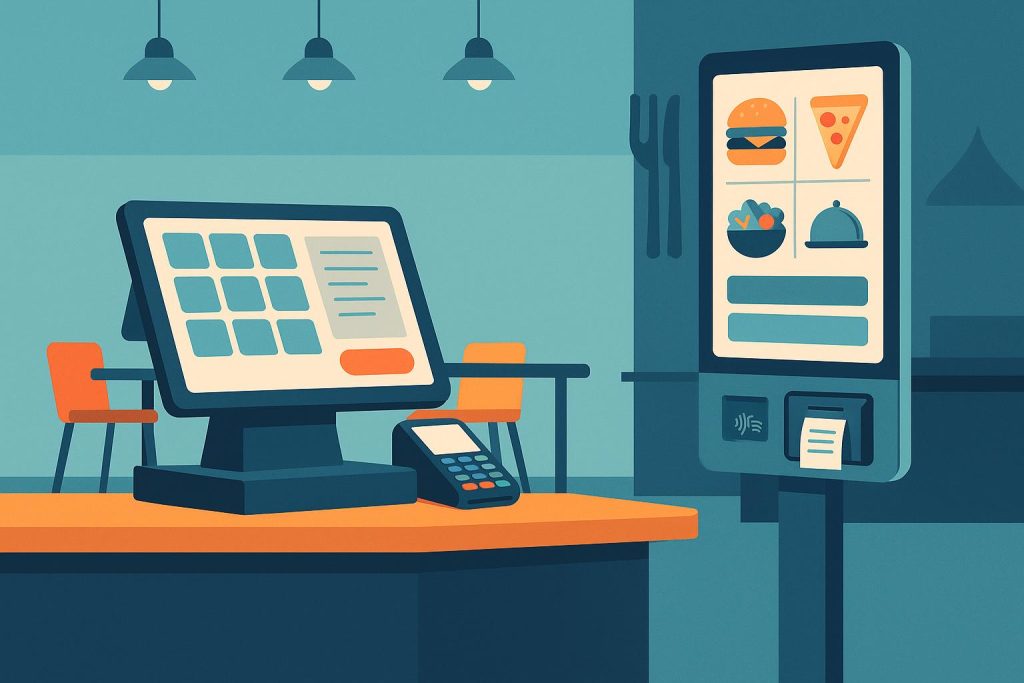 Hybrid point of sale system with modular self-service kiosk for modern restaurants