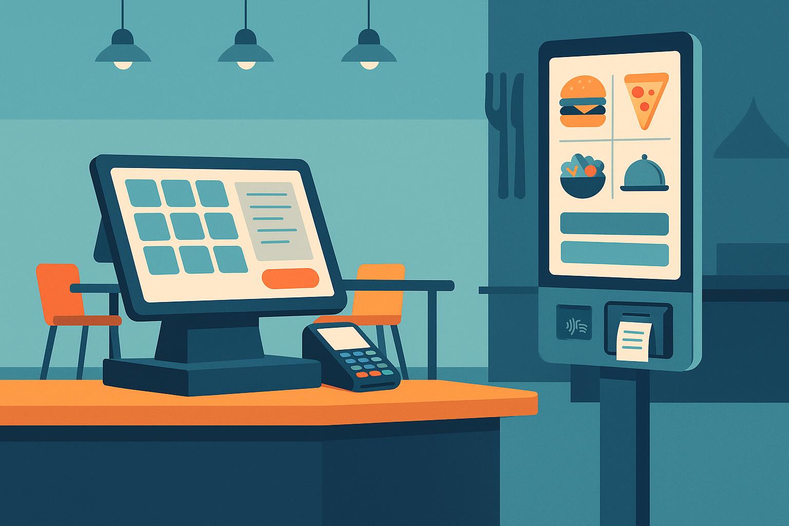 Hybrid point of sale system with modular self-service kiosk for modern restaurants