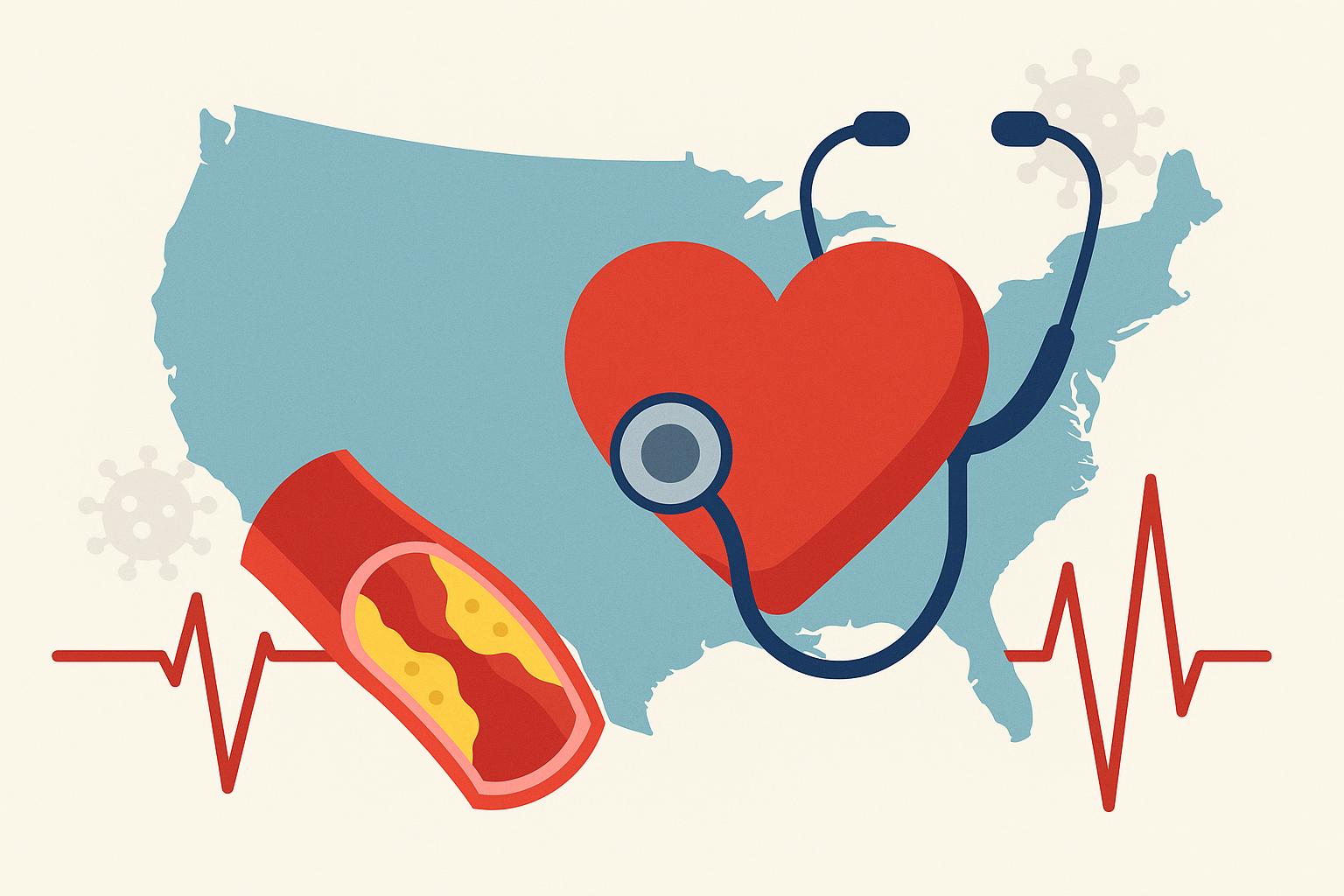 Heart illustration highlighting cardiovascular disease insights in the United States