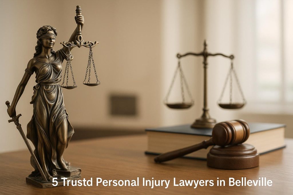 Scales of justice and legal gavel representing personal injury lawyers in Belleville, Illinois