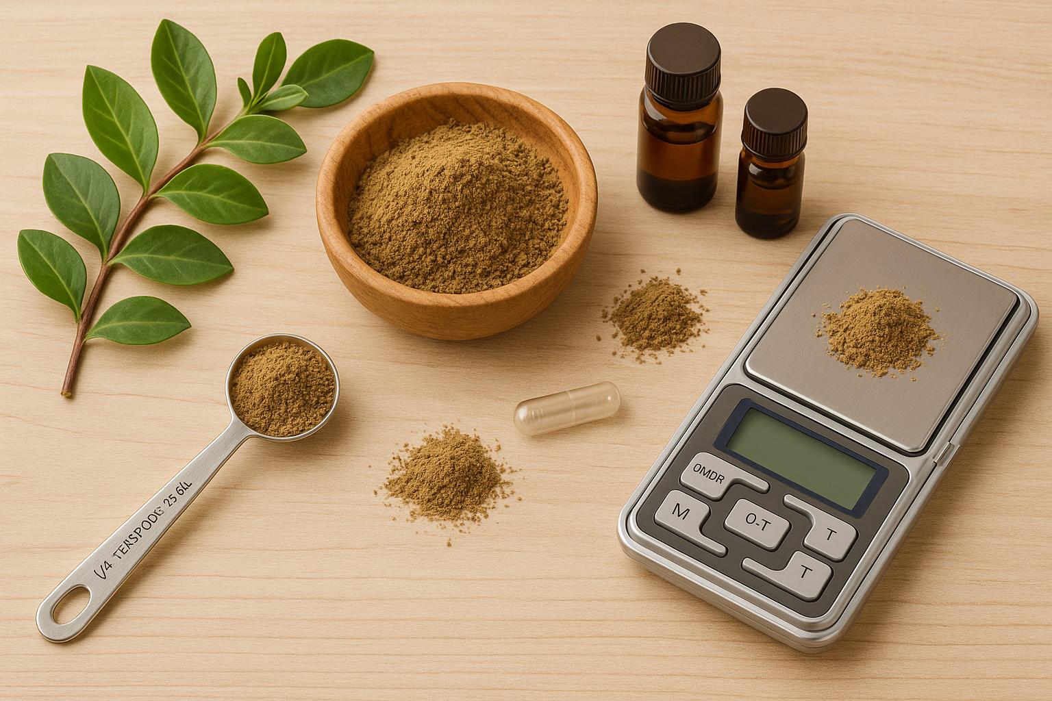 Kanna extract powder measured on a digital scale for accurate and safe dosage guidance