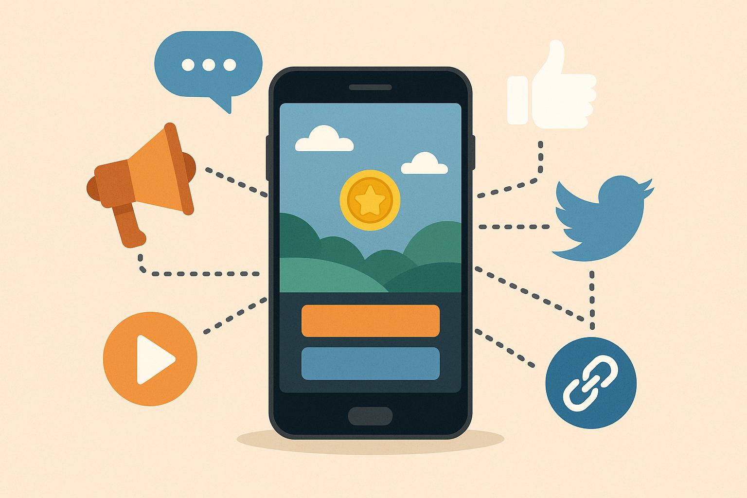 Mobile game app interface highlighting community-driven sharing and organic player growth