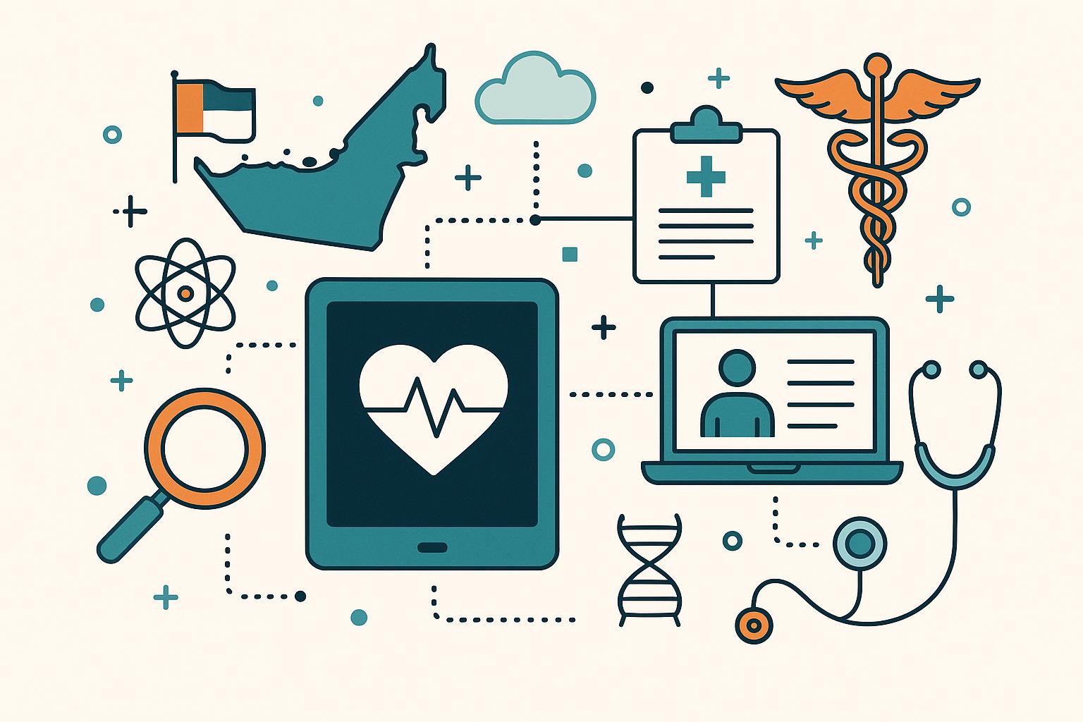 Digital health specialists collaborating in a modern UAE medical technology workspace
