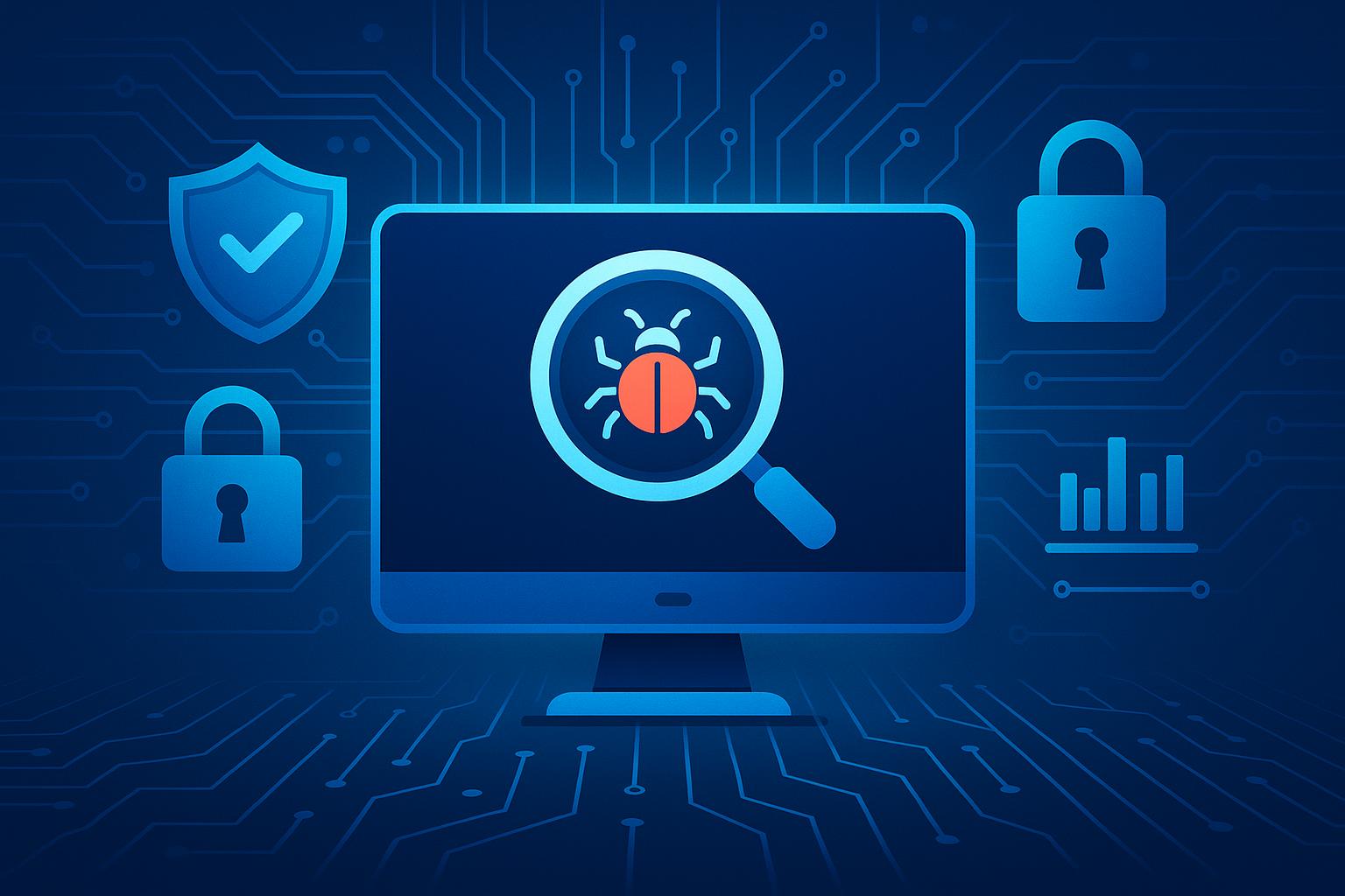 Cybersecurity dashboard displaying vulnerability scan results and network security statistics
